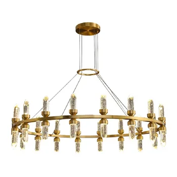 WP מודרני נחושת נברשת קריסטל יצירתי הזהב תליית מנורה האוכל במטבח תליון עגול מנורת הסלון הראשי האור