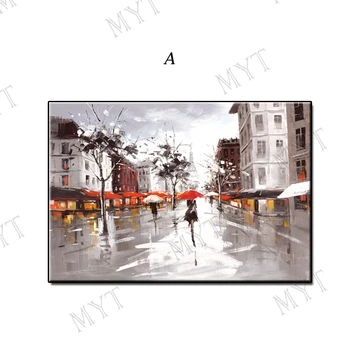 משלוח חינם מודרני צבוע ביד אמנות קיר תמונה מופשטת רחוב נוף ציור שמן על סלון עיצוב הבית ממוסגרים