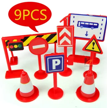 9PCS העיר הבנייה תנועה צעצוע, אביזר בטיחות סימני דרך תנועה רכב להגדיר הילדים אביזרי רכב חינוך ילדים צעצוע