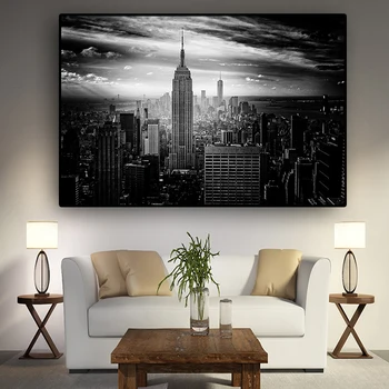 ניו יורק העיר מנהטן שחור לבן הבניין בד ציור פוסטרים, הדפסים סקנדינביה אמנות קיר התמונה בסלון