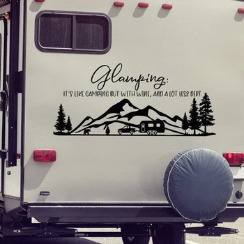 Glamping Rv ההר עץ קיר מדבקה טיולי הרפתקאות לחקור חניך הקרוואן בקמפינג האוטו קיר מדבקות ויניל לרכב משאית דקור