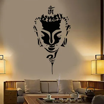 בודהה ראש פנים הבודהיזם היוגה ויניל, מדבקת קיר לעיצוב הבית הסלון המדבקה diy אמנות ציור קיר טפט