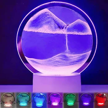 RGB 16 צבעים 3D העברת חול אמנות מסגרת LED Sandscape מנורה, שעון חול בלילה אור במעמקי הים תצוגה לרוחב עם שליטה מרחוק