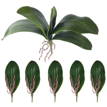Phalaenopsis סחלבים עלים מלאכותיים אמיתי מחפש שורשים לטקס קשר צמחים ירוק מזויף עלה ההסדר 6 יח'