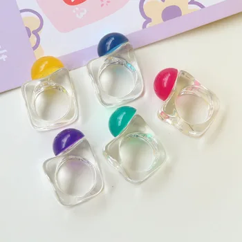 2pcs אישי חדש ממתקים בצבע חצי עגולה בצורת שקוף הטבעת diy שרף בעבודת יד כיף טבעת טבעת הסיטוניים