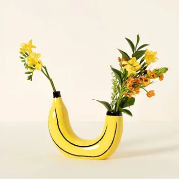 בננה בצורת אגרטל שרף פיסול השולחן לעציץ 2 ראש סידור פרחים בקבוק שולחן עבודה בבית קישוטים