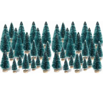 לודה 120 חתיכות מיני סיסל שלג פרוסט עצים בחורף אורן עם בסיס עץ שלג קישוטי שולחן עצי חג המולד קישוט