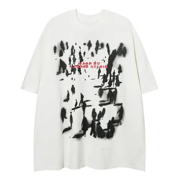 Aolamegs גברים היפ הופ-חולצה צללים מכתב גרפי חולצת קיץ Harajuku שרוול קצר חולצת טי כותנה מזדמנת העליון טי אופנת רחוב