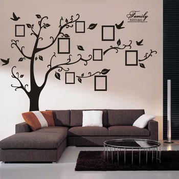3D מדבקה על הקיר אמנות שחורה מסגרת תמונה זיכרון עץ מדבקות קיר לעיצוב הבית עץ המשפחה מדבקות קיר