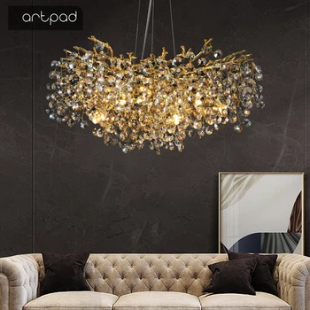 Artpad מודרני השעיה גבישים תלויות מנורות על התקרה בסלון נברשת תאורה תליון מנורה קישוט הבית