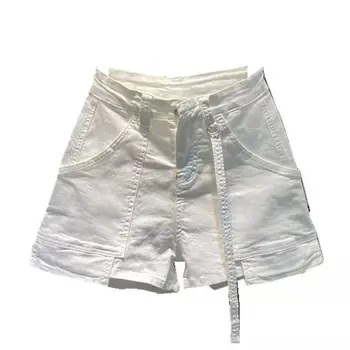 מכנס לבן נקבה 2021 קוריאנית גבוהה המותניים קו רחב הרגל חם המכנסיים היו לבנים דקים בקיץ מכנסיים כחולים נשים בתוספת גודל