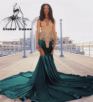 ירוק טהור או צוואר ארוך שמלה לנשף שחור בנות 2023 חרוזים קריסטל מסיבת יום הולדת שמלות בתולת ים שמלות ערב החלוק De Bal