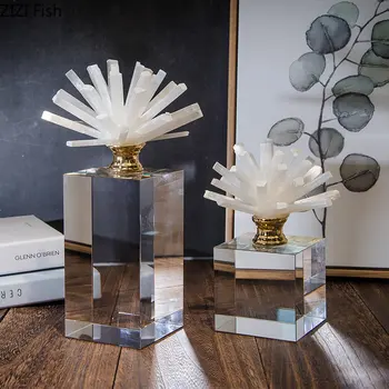 טיח פרח אמנות קישוטי בסלון מרובע קישוט קריסטל בסיס ריהוט חדר אסתטיקה עיצוב יצירתי אמנות