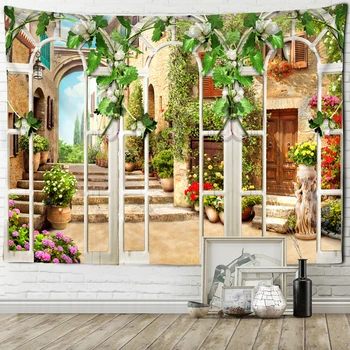 צמחים בגינה נוף שטיח קיר בוהמי מינימליסטי האסתטיקה חדר אוכל חדר רקע תפאורה בד