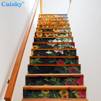 Calibrachoa צמח מדרגות קומה מדבקות עמיד למים נשלף עצמי דבק Diy מדרגות מדבקות ציורי קיר לעיצוב הבית 13pcs/סט
