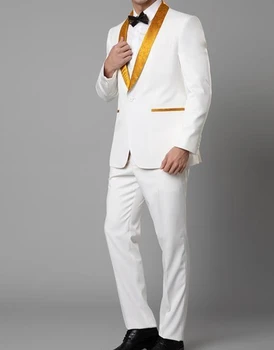 חדש לבנים של 2 חתיכות חליפת טוקסידו חתונה, חליפות לגברים בסגנון בריטי בהזמנה אישית Mens החליפה בלייזר (ז ' קט+מכנסיים))