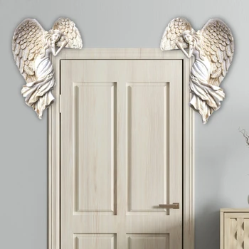 מסגרת הדלת פסל המלאך 2pcs השמאלית בפינה הימנית מלאך פסלון קישוט הבית הסלון, חדר השינה, המשרד עיצוב אמנות מלאכת יד