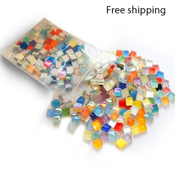 1cm 500 גרם ערכת זכוכית צבעונית אריחי פסיפס מרובעות פסיפס מלאכה חומרים לילדים/ילדים רב צבע אופציונאלי DIY אבנים
