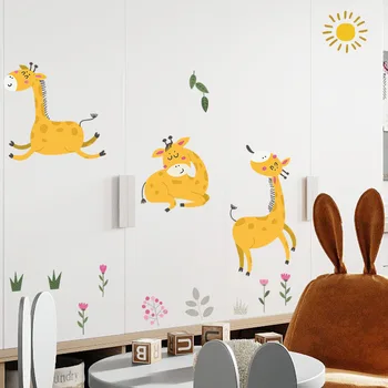 תבנית חמודה טפט קריקטורות שמש פון מדבקת קיר חדר שינה חדר ילדים רקע קישוט קיר חיות מדבקות לעיצוב הבית