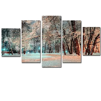 בד הקיר תמונות אמנות ממוסגרים קישוט הבית פוסטר 5 חתיכות שלג יער נוף מודרני HD הדפסה על הסלון צבע