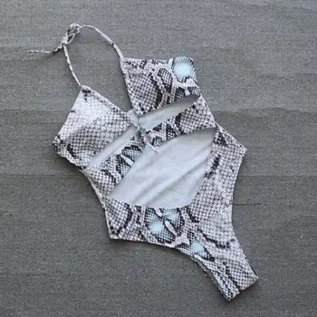 2022 נשים סקסי Monokini חלול החוצה הקולר Swimwears Monokinis אופנה נחש דפוס חשופות טבור Slim Fit חוף בגדי ים