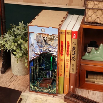 DIY הספר פינה להכניס המדף ערכות עץ מיניאטורי ערכת בניין סיני הרומן שודדי הזמן לשים מדף הספרים בבית קישוט מתנות