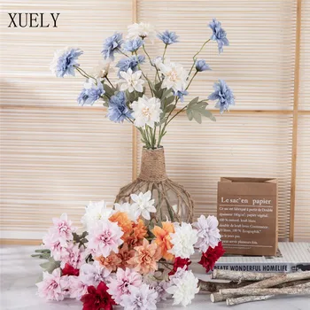 5 ראשים יפה דליה מלאכותי אדמונית פרחי משי DIY לחתונה זר פרחים סידור פרחים עיצוב הבית פרופ מזויף מפעל מלאכת יד