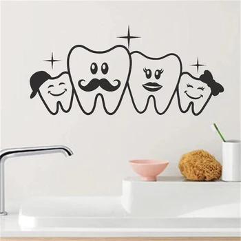 קריקטורה שיניים המשפחה מדבקות קיר ויניל עמיד למים מדבקות שיניים מרפאת שיניים דוקטור קישוט הקיר פוסטר