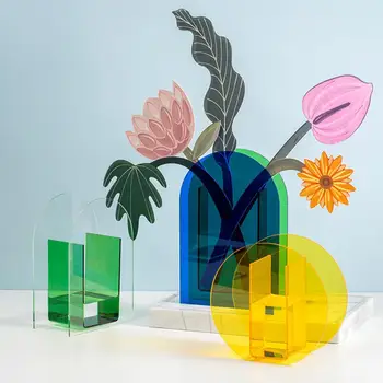 בסגנון נורדי דקורטיביים פרחים באגרטל עציץ צבעוני אמנות גיאומטרית אקריליק הסדר עיצוב חדר בבית אספקת ваза для цветов