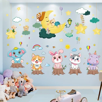 קריקטורה בעלי חיים מדבקות קיר DIY יצירתיים כוכבים עננים דובים מדבקות קיר לילדים חדרים חדר השינה של תינוק הילדים קישוט הבית
