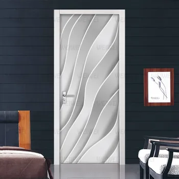 3D מודרניים מופשטים גיאומטריים, פסים דלת מדבקת קיר הסלון מטבח קישוט דלת טפט PVC עמיד למים מדבקות קיר