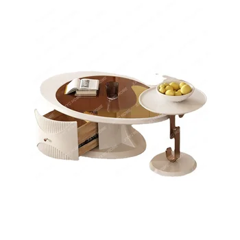 זכוכית שולחן קפה מודרני פשוט גודל סיבוב תה שולחן שילוב הסלון בבית דירות קטן צרפתית כניסה לאקס