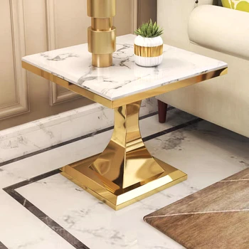 מרובע שיש שולחן קפה יוקרתי ריהוט יוקרה מבריק זהב לעמוד בסלון ספה קצה השולחן הפינתי מלון השולחן