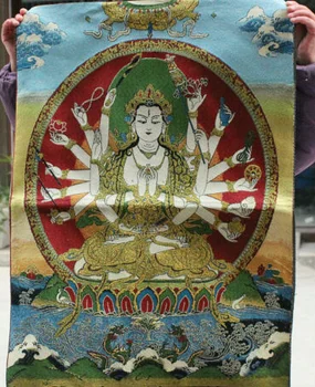 בודהיזם, טיבט, בד משי 18 ידיים מהא Cundi אמא בודהה Thangka Thanka קיר