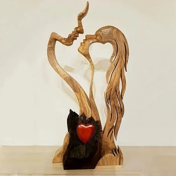 אהבה נצחית, עץ קישוטי עץ-הלב שולחן העבודה פיסול כמה נשיקות פסל אוהב אמנות, קישוטים לבית קישוטי מתנה
