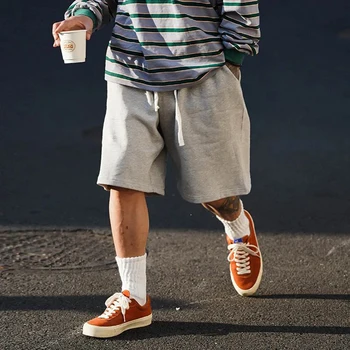 סגנון אמריקאי כל-התאמה רופף חמש נקודות מכנסי שרוך עיצוב אופנתי מכנסיים גברים קיץ רחוב מוצק צבע מזדמנים מכנסיים קצרים