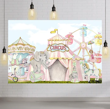 ורוד קרקס תמונת רקע רקע קרנבל קרוסלה גדולה העליון אוהל מקלחת תינוק ילדה ילד ראשון 1 מסיבת יום ההולדת בד בד
