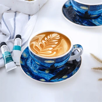אירופה קרמיקה כוס קפה ותחתית סטים יצירתיים שמיים כחולים ספל פורצלן מסיבת אחר הצהריים תה עיצוב הבית אביזרים