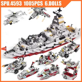 63002 1005pcs 8in1 25 שינויים הצי הצבאי סיירת ספינת מלחמה צוללות 6 בובות הצבא הנשק ילד אבני הבניין צעצוע לבנים