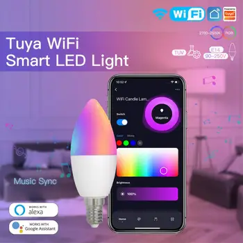 Smartlife Wifi בחנוכייה E14 Wifi Dimmable הנורה אלקסה המנורה הבית של Google Yandex אליס Rgb Wifi נר הנורה חכם הנורה Rgbcw
