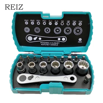 REIZ מפתח ברגים 18 יח ' ערכת כלי טורקס שקע המפתחות פיליפס מחוררת ביטים סט מתכוונן ידית Multitool נייד תיקון כלים