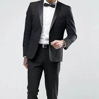 2 חתיכת שחור חתונה רשמית טוקסידו עבור חתן Slim fit חליפות גברים עם מחורצים דש זכר אופנה מעיל מכנסיים מנהג התחפושת