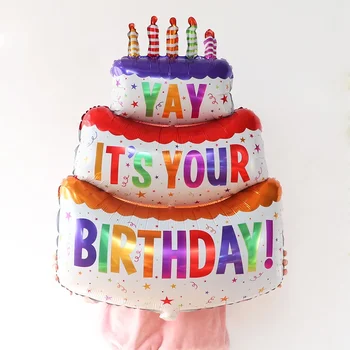 צבעוניים נרות שלוש-עוגת שכבות אלומיניום הסרט בלונים שמח מסיבת יום הולדת קישוט ילדים צעצועים מתנפחים Globos Ballons