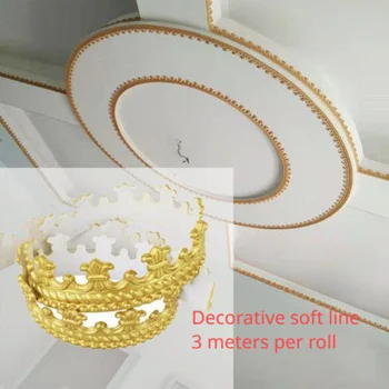 חומרים דקורטיביים רך קו PVC תקרת קו רקע קיר קישוט רהיטים ריהוט מגולף דפוסי פרחים זווית קו