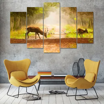 בד הקיר תמונות אמנות ממוסגרים מטבח המסעדה תפאורה 5 חתיכות יער חיה אנטילופה ליקוט הסלון HD מודפסים