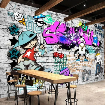 beibehang מותאם אישית ציור קיר טפט סגנון אופנה מגמת אמנות הרחוב הגרפיטי על קיר לבנים טפט הרקע מסעדת דקור