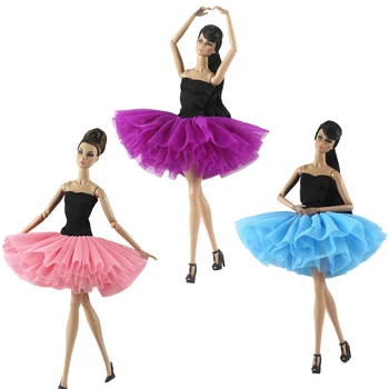 NK 3 יח ' סט ריקודים שמלה קצר שמלת בלט מודרני בגדי אופנה חצאית עבור ברבי אביזרים בובת ילד ילדה מתנה צעצוע
