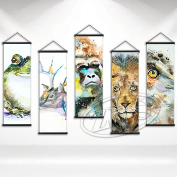 קלאסי חיה פוסטר HD בד הדפסה בצבעי מים ציור האריה תלוי מגילות יצירות אמנות צפרדע הקיר תמונה עיצוב הבית רקע