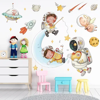 ילדים אסטרונאוט בחלל החיצון שינה מדבקות קיר לילדים קישוט חדר חדר מדבקות קיר PVC מדבקות עבור סלון עיצוב