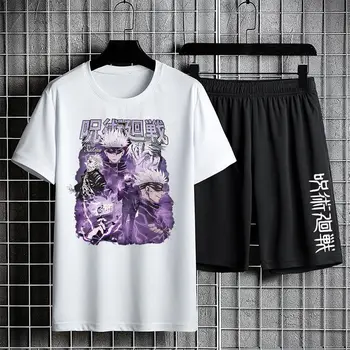 אנימה Jujutsu Kaisen הדפסה ספורט קבוצות גברים קיץ Harajuku יומיומי שרוול קצר מתאים לשני המינים היפ הופ אופנת רחוב חליפות שני חלקים
